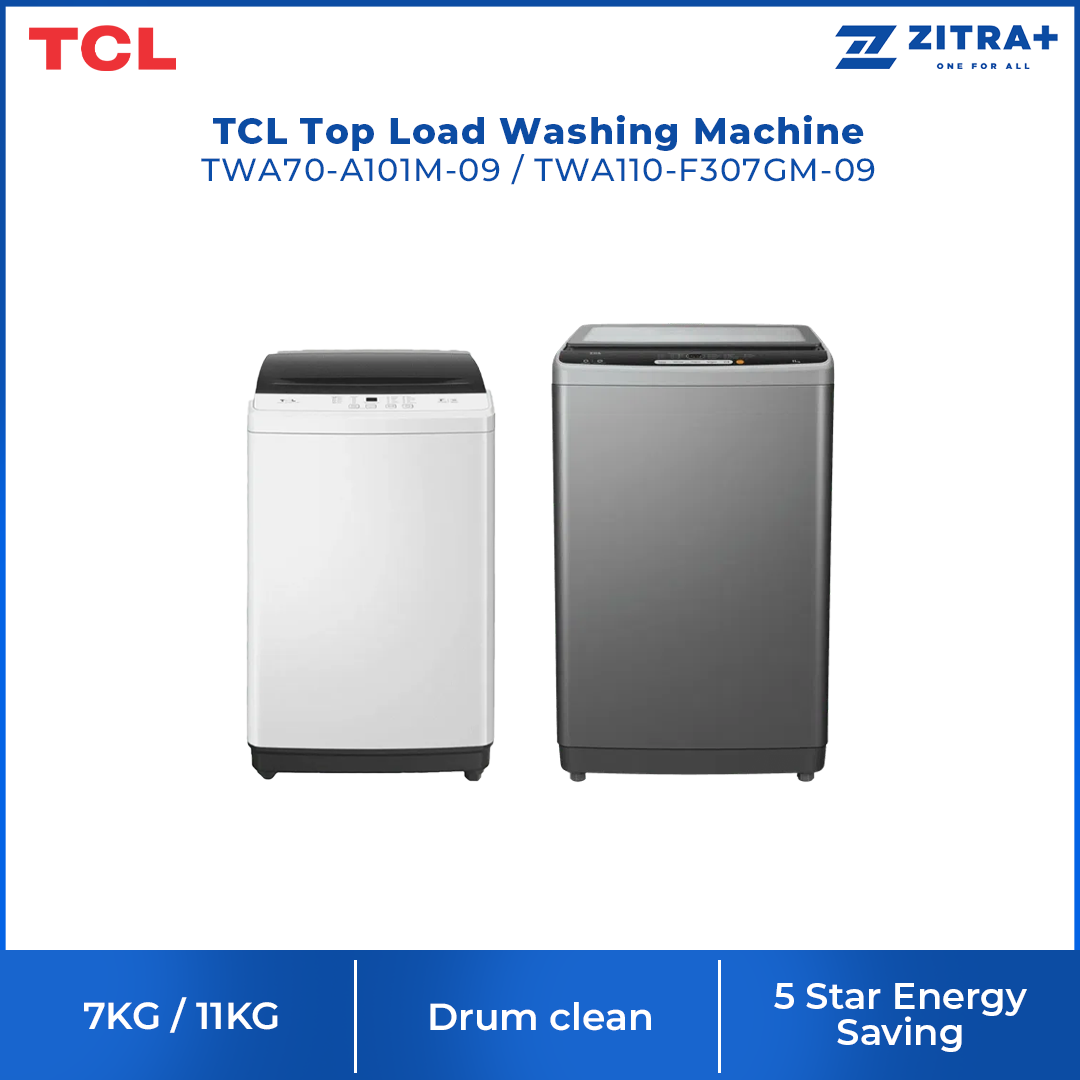 TCL 7KG/11KG Top Load Washing Machine TWA70-A101M-09/ TWA110-F307GM-09 | Fuzzy Control | Magic Filter | Drum Clean | TCL Honeycomb Drum |  Child Lock | 24 Hours Delay | Memory Backup