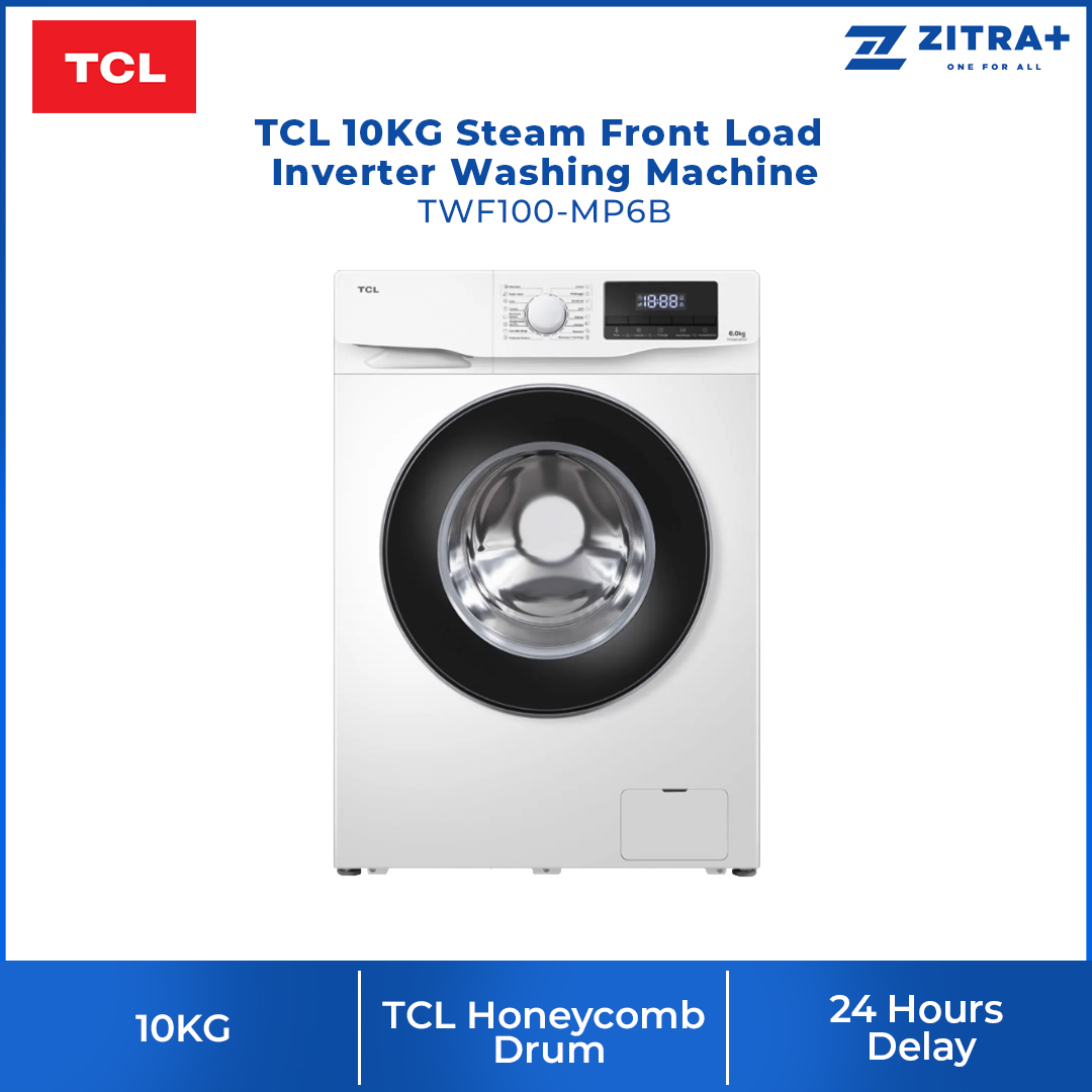 TCL 10KG Steam Front Load Inverter Washing Machine TWF100-MP6B | Inverter Motor | Steam Wash | Heat Sterilization | 2  Year General Warranty   3  Year Panel Warranty  10 Year Motor Warranty