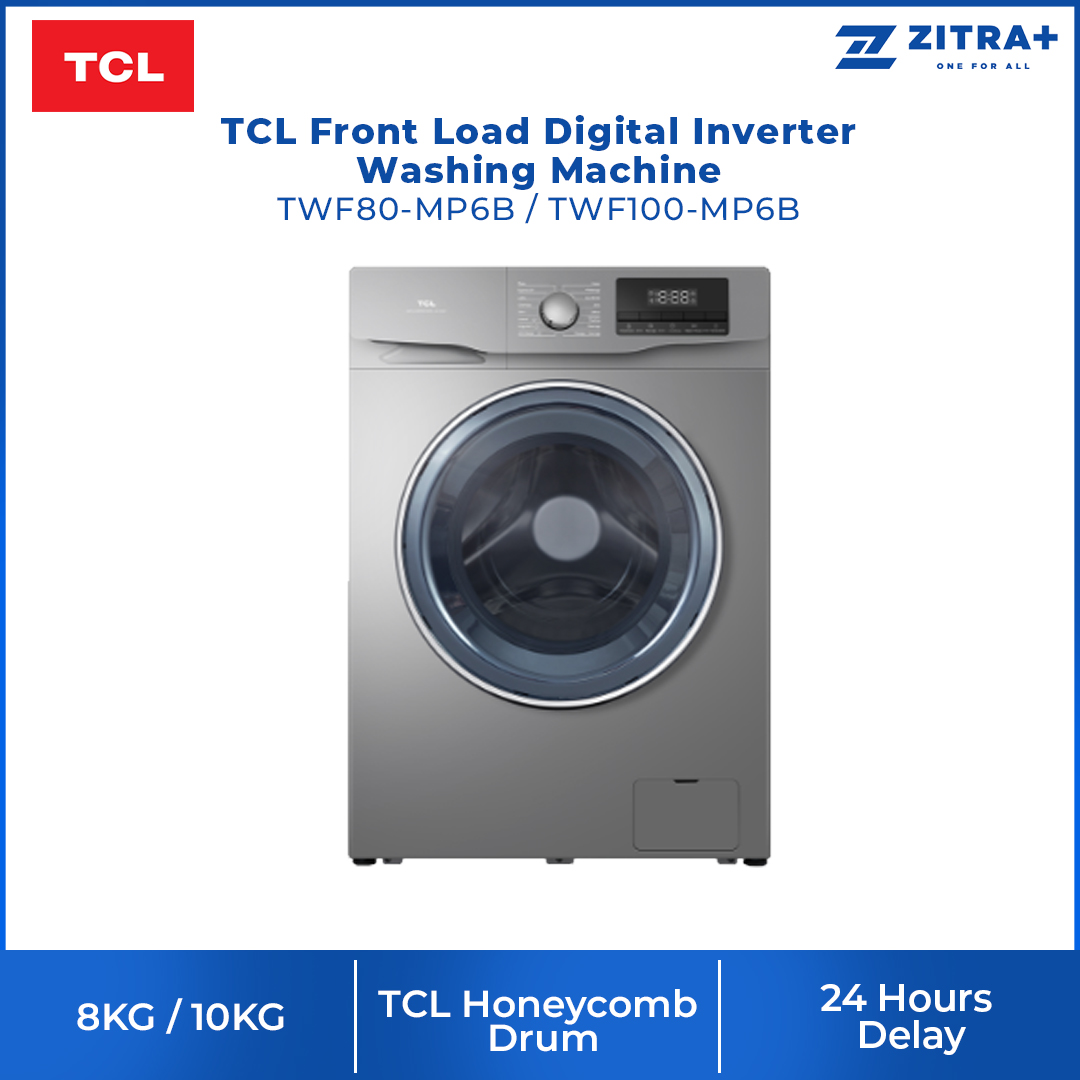 TCL 8KG/10KG Steam Front Load Inverter Washing Machine TWF80-MP6B/TWF100-MP6B | Inverter Motor | Steam Wash | Heat Sterilization | 2  Year General Warranty   3  Year Panel Warranty  10 Year Motor Warranty