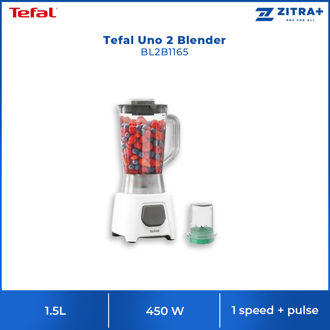 Tefal 1.5L Uno 2 Blender BL2B1165 | Durable Zelkrom Blades | Ice Crush Technology | High Capacity Jar Ideal for Family Use