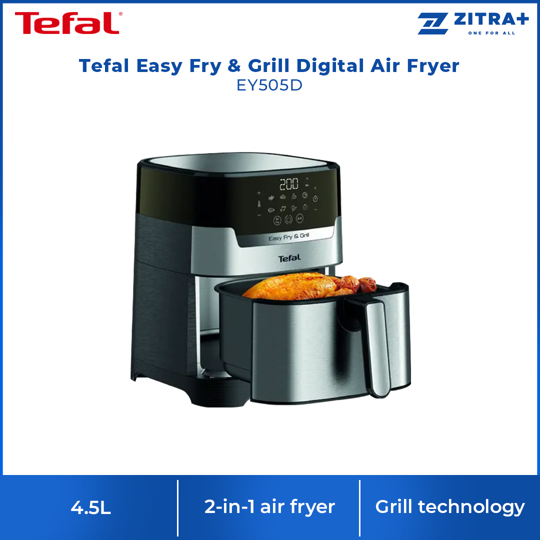 Tefal 4.5L Easy Fry & Grill Digital Air Fryer EY505D | 2-in-1 air fryer | Grill technology | Extra Crisp air-frying | Precision touchscreen