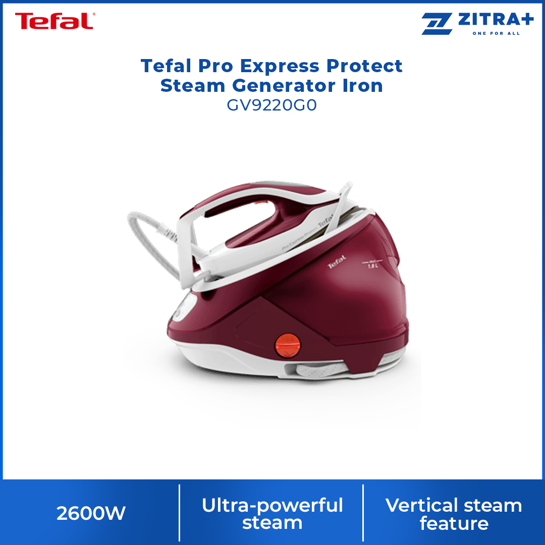 Tefal 2600W Pro Express Protect Steam Generator Iron GV9220G0 | Ultra-powerful steam | Removable calc collector system | Advanced anti-drip technology |  Vertical steam feature