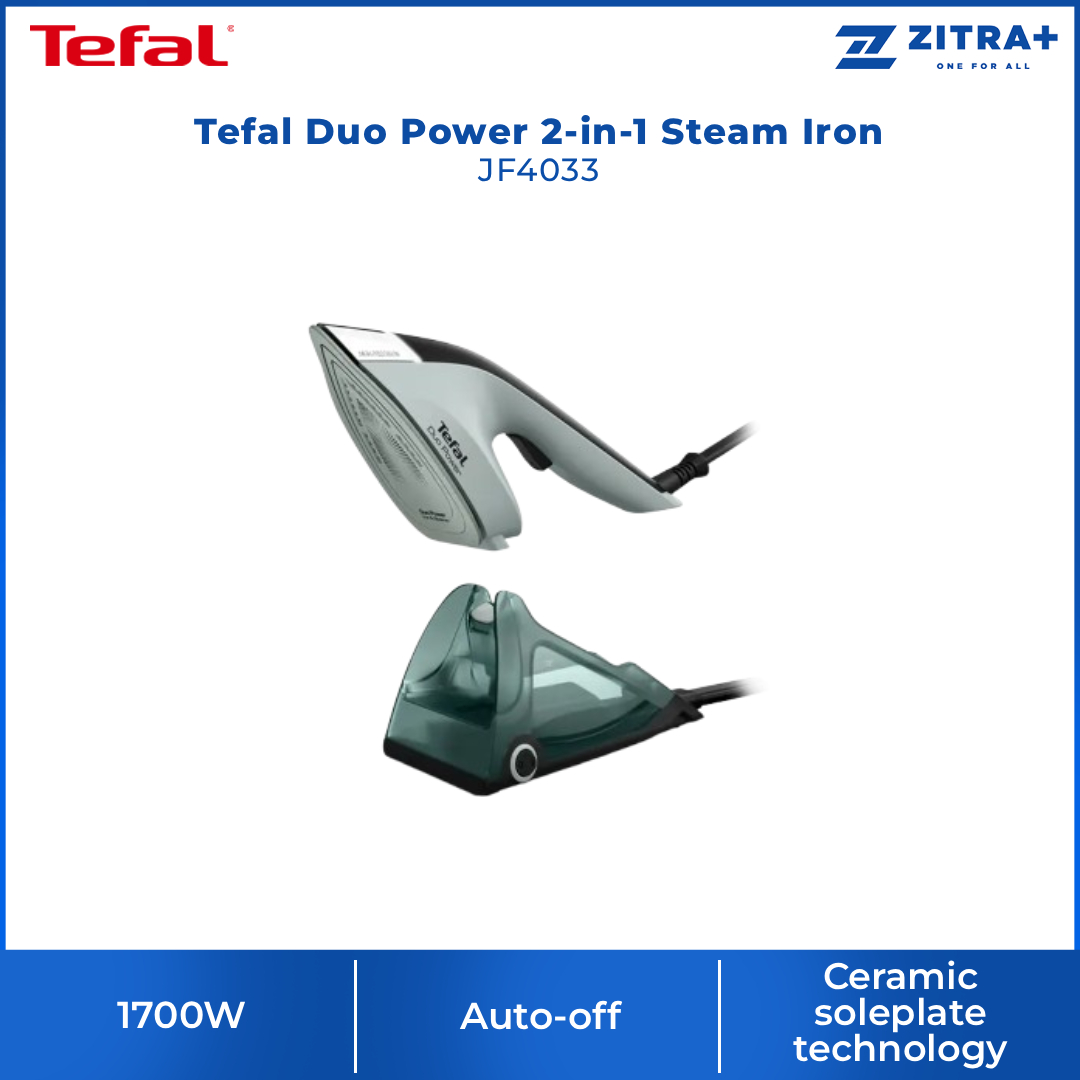 Tefal 1700W Duo Power 2-in-1 Steam Iron JF4033 | Steam output up to 25g/minute | Support vertical steam | Auto-off & anti-drip funtions | Ceramic soleplate technology