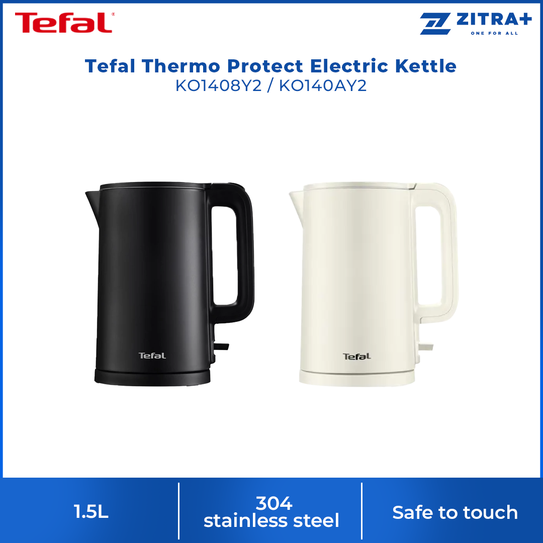 Tefal 1.5L Thermo Protect Electric Kettle KO1408Y2 / KO140AY2 | 304 stainless steel body | 360 degrees rotational cord | Safe to touch