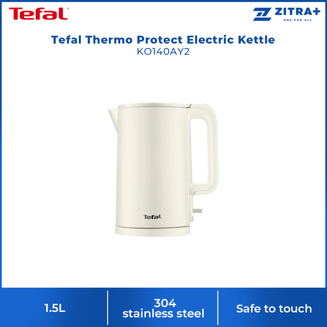 Tefal 1.5L Thermo Protect Electric Kettle KO1408Y2 / KO140AY2 | 304 stainless steel body | 360 degrees rotational cord | Safe to touch