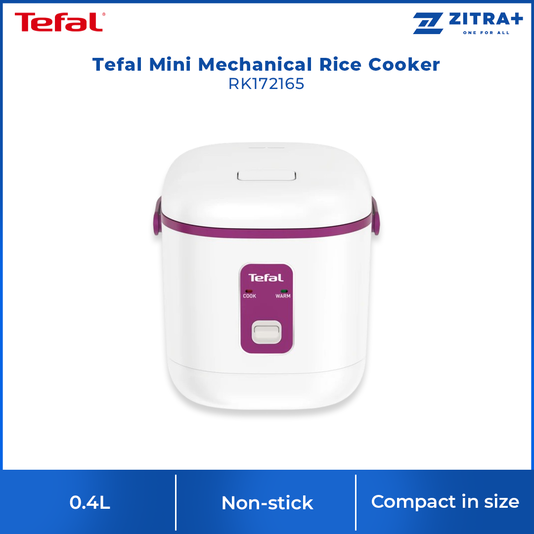 Tefal 0.4L Mini Mechanical Rice Cooker RK172165 | 0.4 L / 2-cup capacity | Non-stick cooking pot | Removable inner lid- Easy to Clean | Compact in size- Easy to Store