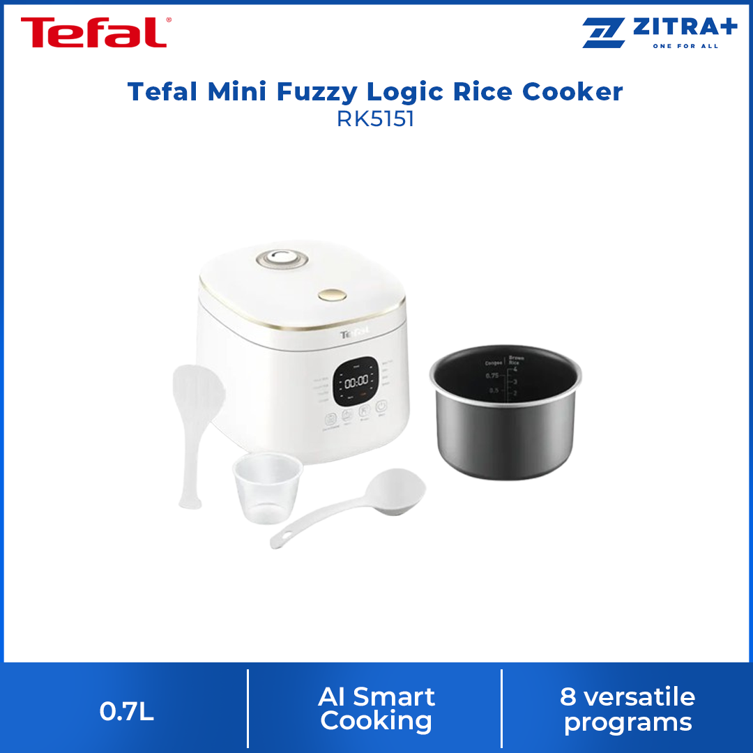Tefal 0.7L Mini Fuzzy Logic Rice Cooker RK5151 | AI Smart Cooking | 8 versatile programs | 4-layer non-stick cooking pot