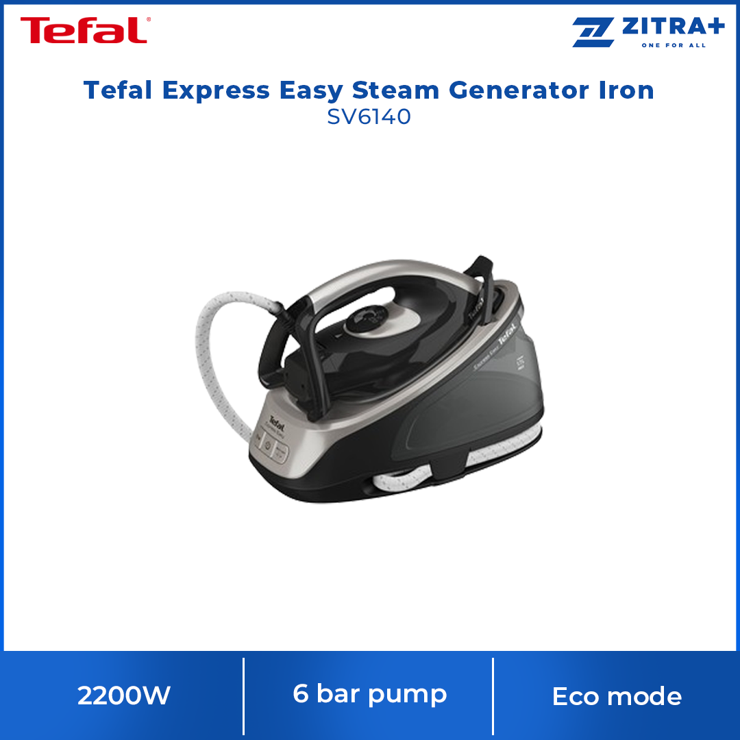 Tefal 2200W Express Easy Steam Generator Iron SV6140 | 6 bar pump | Vertical steaming feature | Ceramic Xpress Glide soleplate | Eco mode