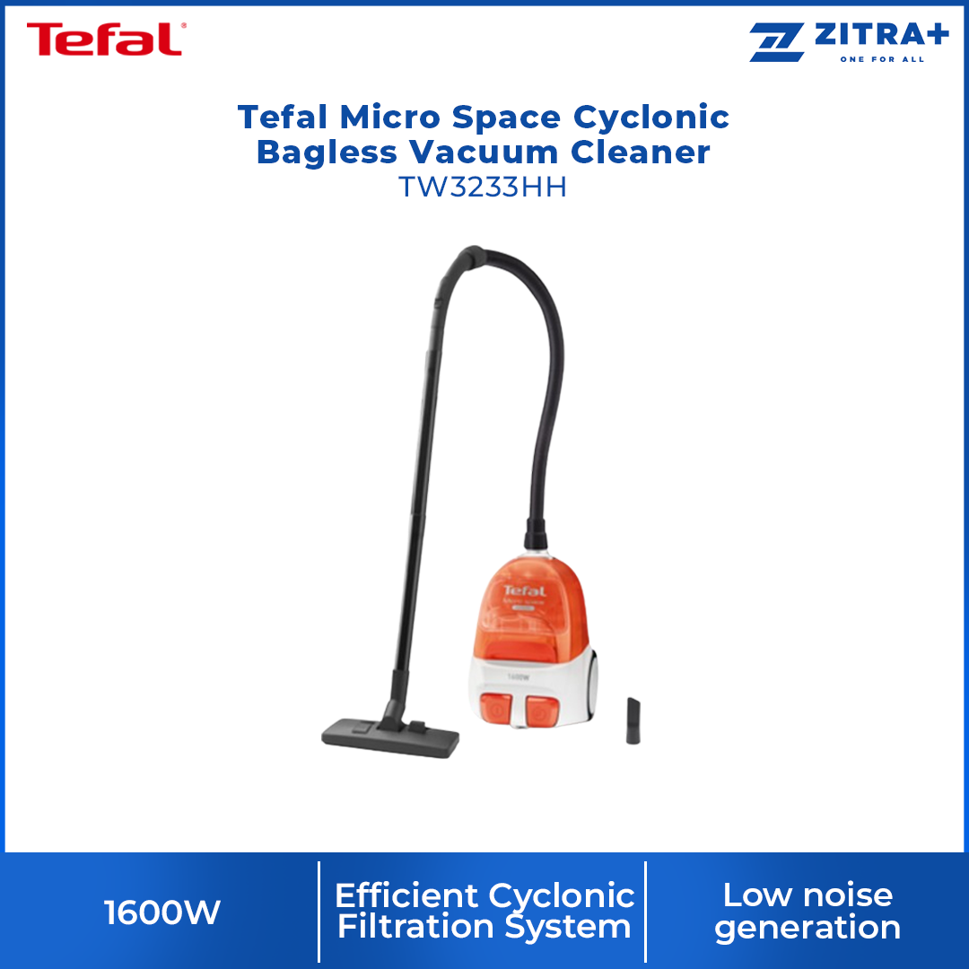 Tefal 1600W Micro Space Cyclonic Bagless Vacuum Cleaner TW3233HH | Efficient Cyclonic Filtration | 86Db(A) Sound level