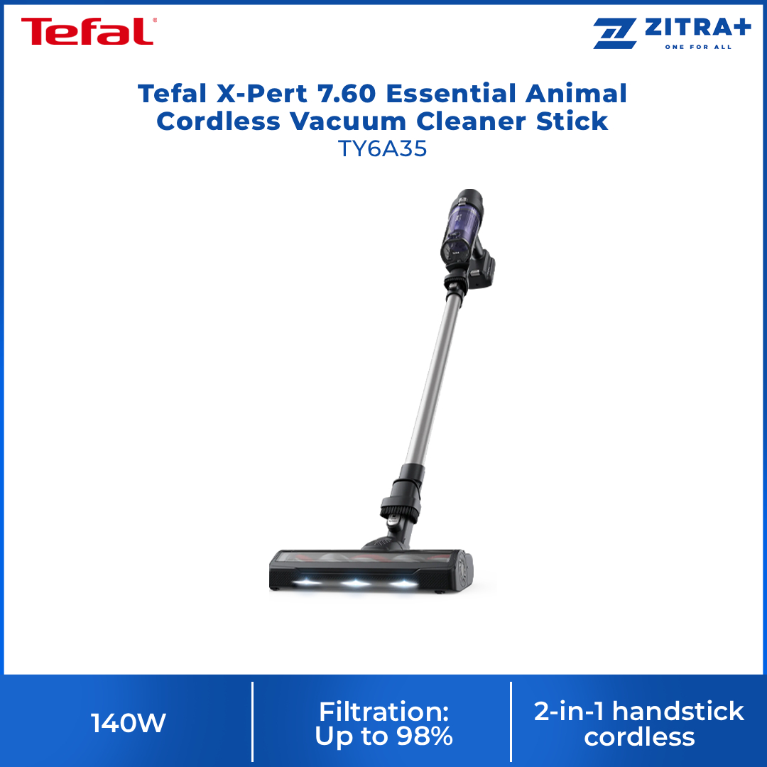 Tefal 140W X-Pert 7.60 Essential Animal Cordless Vacuum Cleaner Stick TY6A35 | Total floor-to-ceiling | Running time 45 min | Filtration: Up to 98%