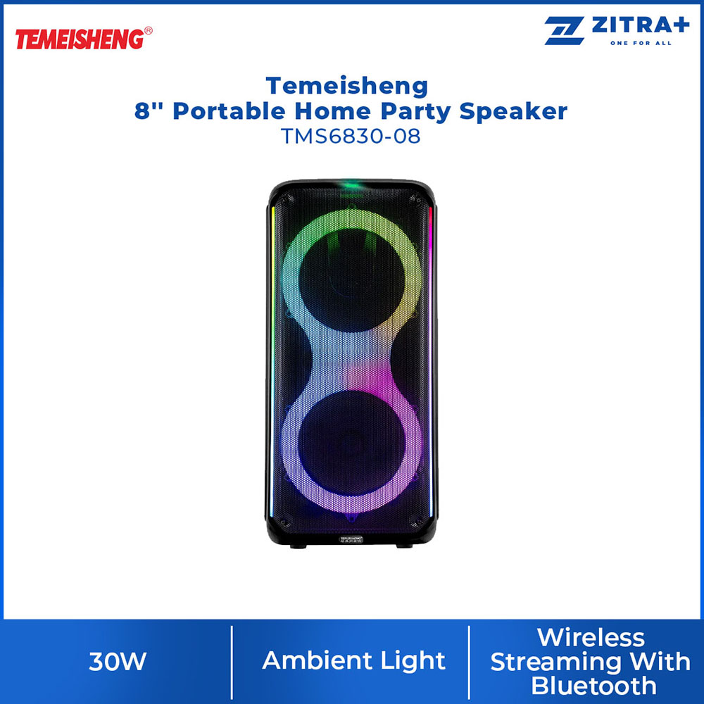 Temeisheng 8'' Portable Home Party Speaker TMS6830-08 | Ambient Light | Wireless Streaming With Bluetooth | 7.4V 3000mAh | Portable Speaker with 1 Year Warranty