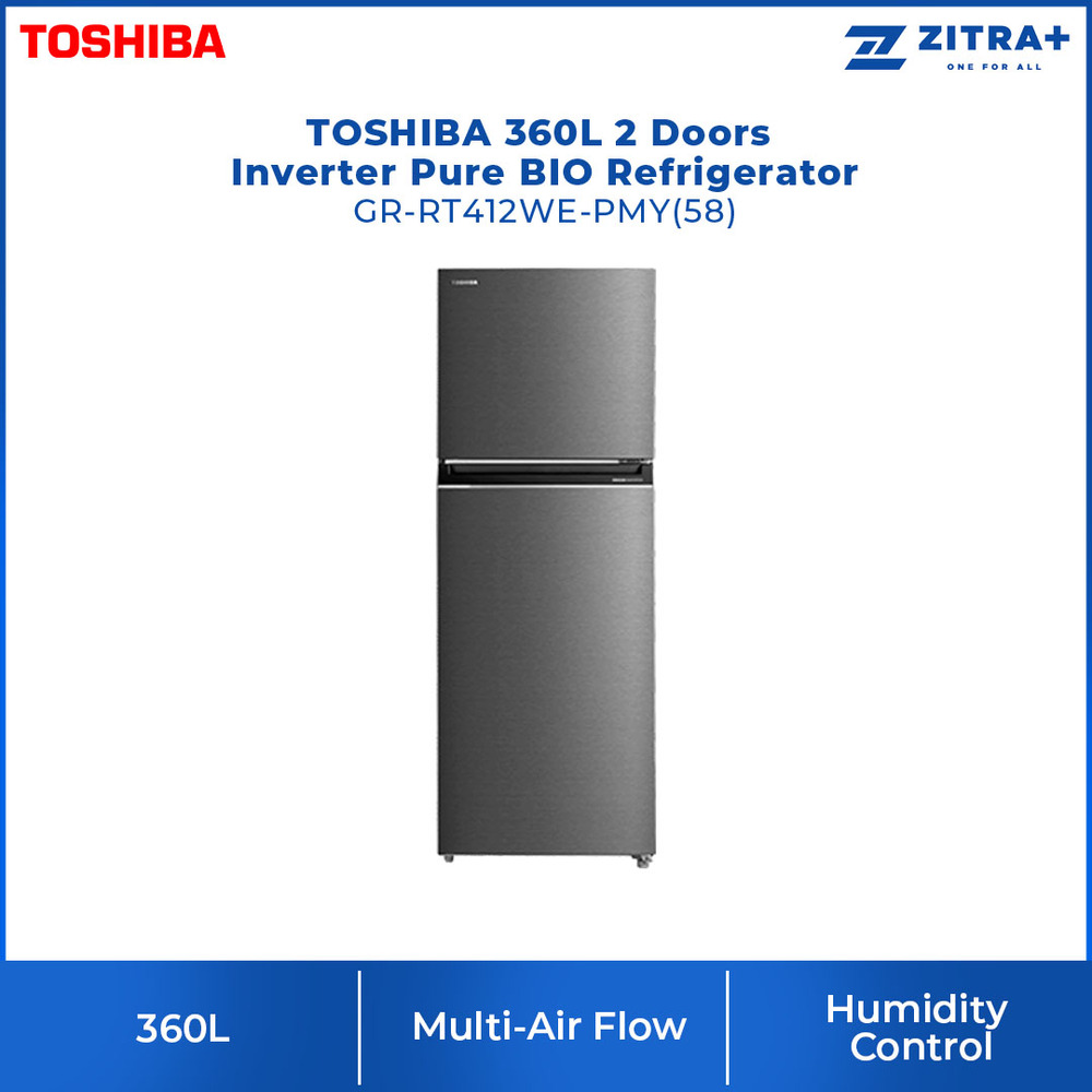 TOSHIBA 360L 2 Doors Inverter Pure BIO Refrigerator GR-RT412WE-PMY(58) | Japanese Weave Design | Multi-Air Flow | Dual LED | Adjustable Glass Shelf | Refrigerator with 2 Years Warranty