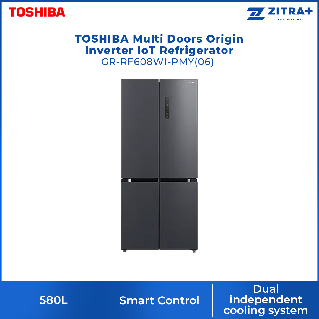 TOSHIBA 580L Multi Doors Origin Inverter IoT Refrigerator GR-RF608WI-PMY(06) | Smart Control | Moisture & Flexible Zone