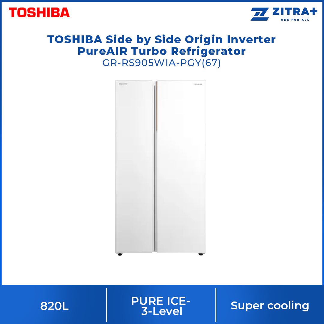 TOSHIBA 820L Side by Side Origin Inverter PureAIR Turbo Refrigerator Fuji GR-RS905WIA-PGY(67) | NaturePURE | Roomy Storage | Extra Chill