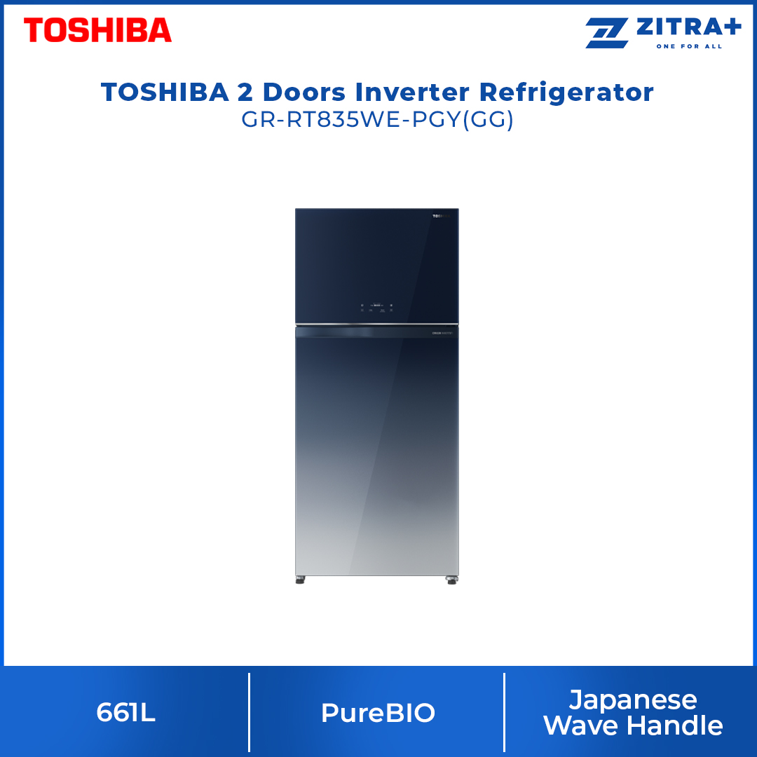 TOSHIBA 661L 2 Doors Inverter Refrigerator GR-RT835WE-PGY(GG) / GR-RT835WE-PGY(XK) | PureBIO | Auto Ice Maker
