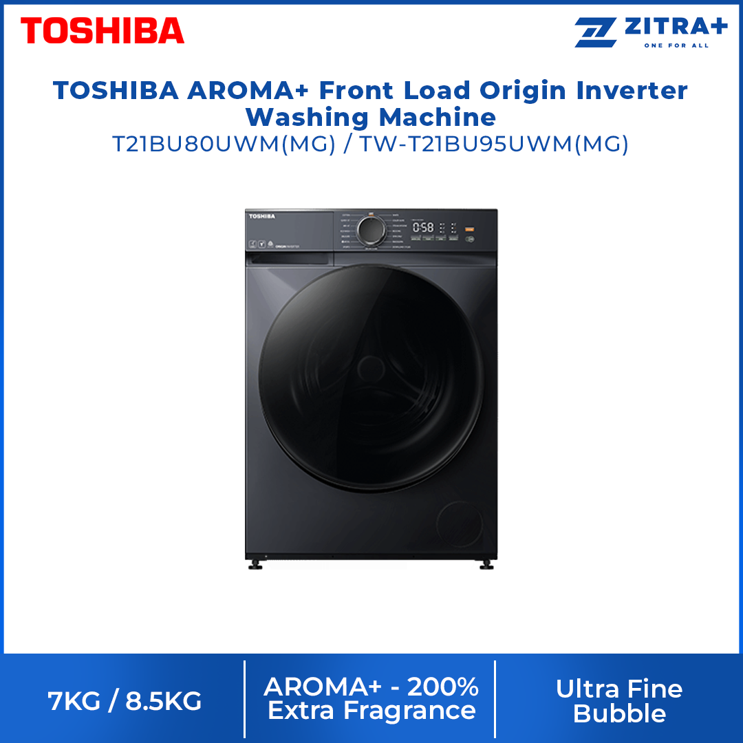 TOSHIBA 7KG/8.5KG AROMA+ Front Load Origin Inverter Washing Machine TW-T21BU80UWM(MG)/TW-T21BU95UWM(MG) | Ultra Fine Bubble | Steam Wash