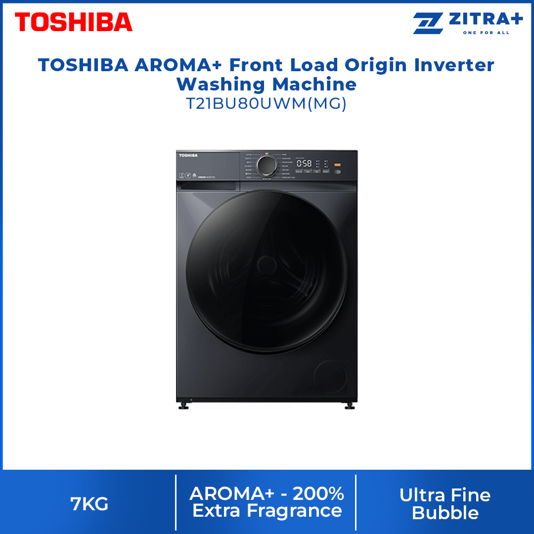 TOSHIBA 7KG/8.5KG AROMA+ Front Load Origin Inverter Washing Machine TW-T21BU80UWM(MG)/TW-T21BU95UWM(MG) | Ultra Fine Bubble | Steam Wash