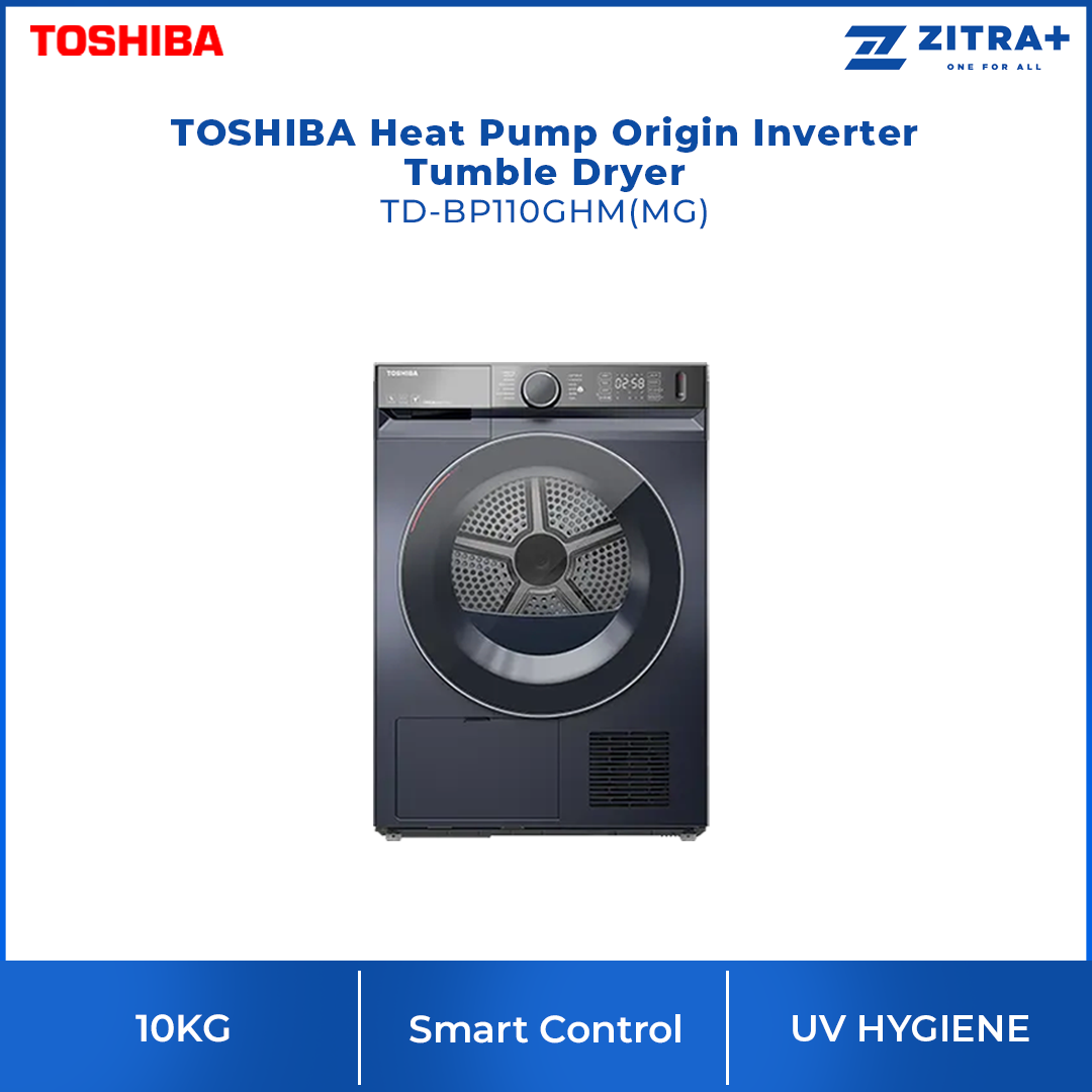 TOSHIBA 8KG/10KG Heat Pump Origin Inverter Tumble Dryer TD-E80BT21HWM(WW)/TD-BP110GHM(MG) | SENSE DRY™ | Anti-crease | TSmartLife Smart Control