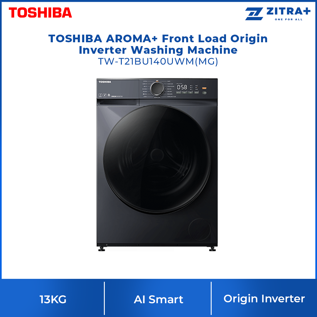 TOSHIBA 13KG AROMA+ Front Load Origin Inverter Washing Machine TW-T21BU140UWM(MG) | AROMA+ - 200% Extra Fragrance | AI Smart
