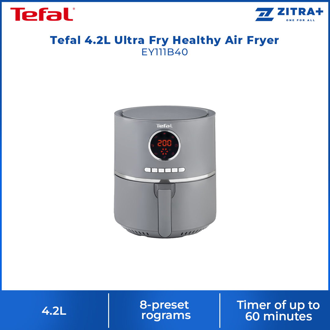 Tefal 4.2L Ultra Fry Healthy Air Fryer Charcoal EY111B40 | 8 Reset Programs | Timer Up to 60 Minutes | Intuitive Digital Interface