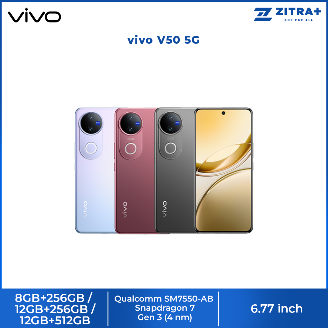 vivo V50 5G 8GB+256GB/12GB+256GB/12GB+512GB | 6.77 inches, AMOLED | Qualcomm SM7550-AB Snapdragon 7 Gen 3 (4 nm) | Li-Po 6000 mAh, 90W Flashcharge