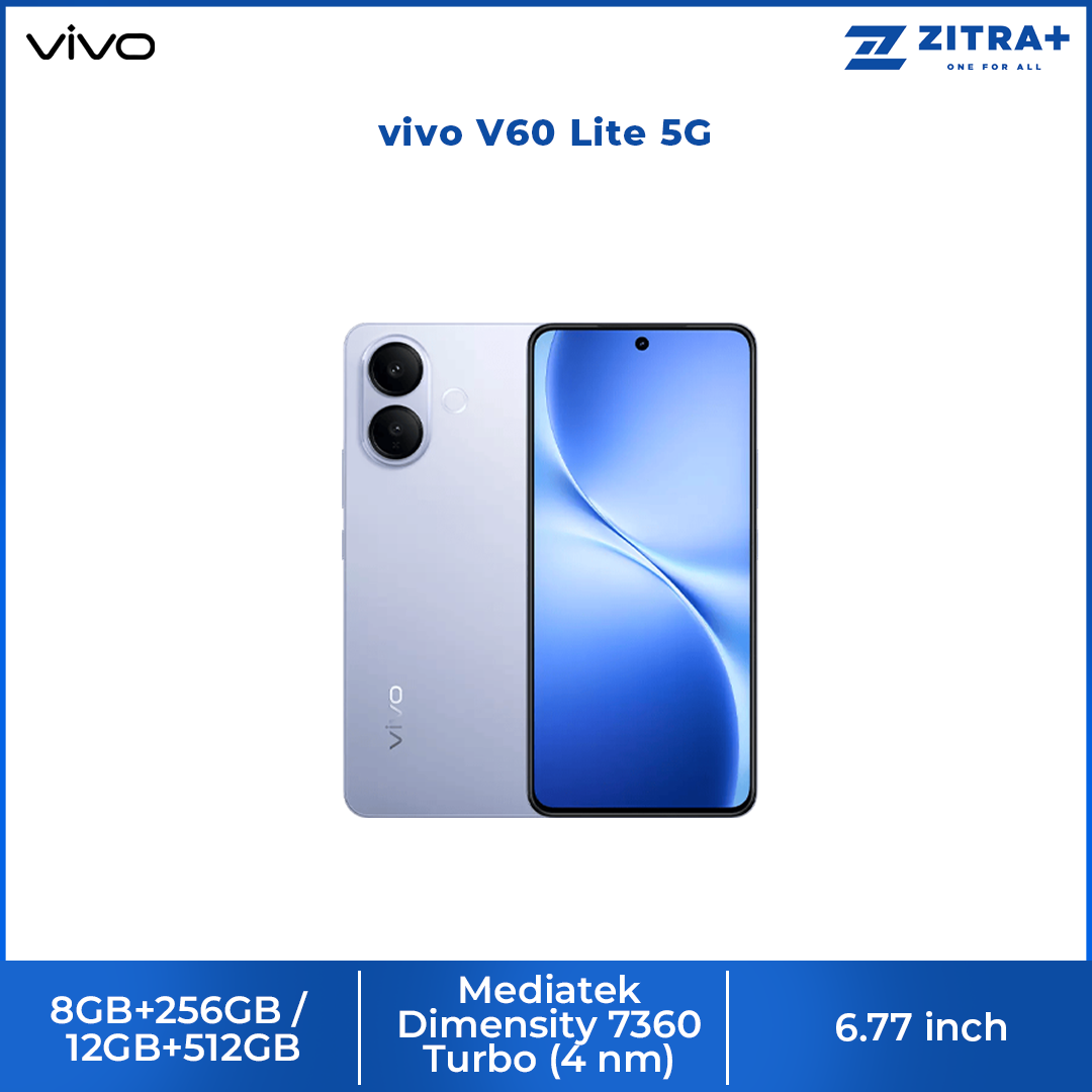 vivo V60 Lite 5G 8GB+256GB/ 12GB+512GB | 6.77 inches, AMOLED | 50MP Rear Camera | Mediatek Dimensity 7360 Turbo (4 nm) | Android 15, Funtouch 15 | 6500 mAh
