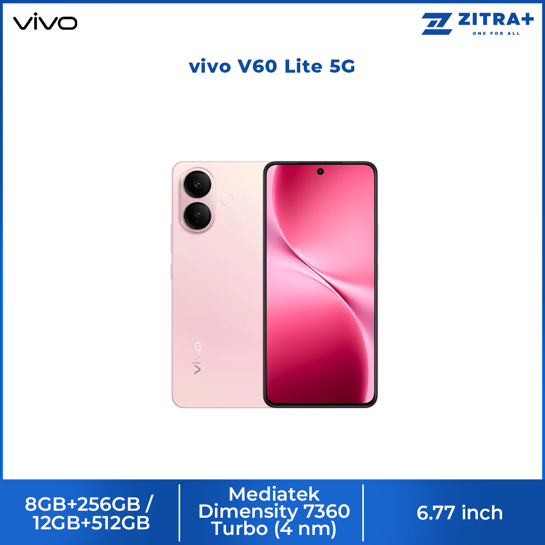 vivo V60 Lite 5G 8GB+256GB/ 12GB+512GB | 6.77 inches, AMOLED | 50MP Rear Camera | Mediatek Dimensity 7360 Turbo (4 nm) | Android 15, Funtouch 15 | 6500 mAh