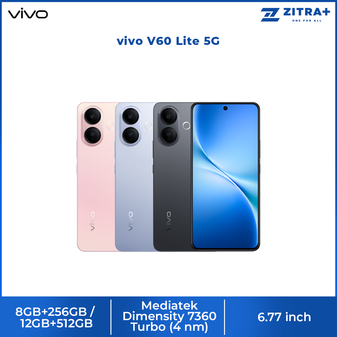 vivo V60 Lite 5G 8GB+256GB/ 12GB+512GB | 6.77 inches, AMOLED | 50MP Rear Camera | Mediatek Dimensity 7360 Turbo (4 nm) | Android 15, Funtouch 15 | 6500 mAh