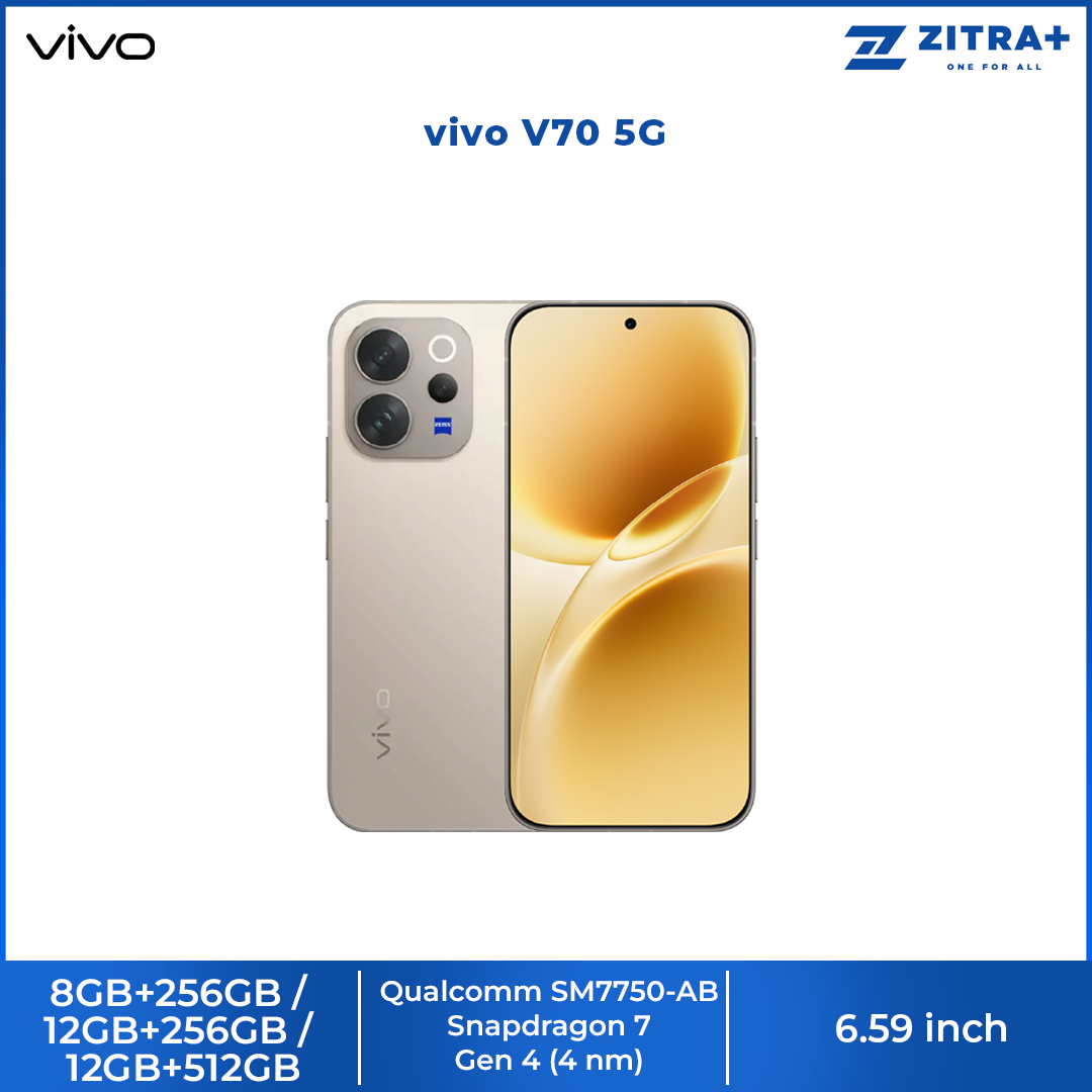 vivo V70 5G 8GB+256GB/ 12GB+256GB/ 12GB+512GB | 6.59 inches | 50MP Rear Camera | Qualcomm SM7750-AB Snapdragon 7 Gen 4 (4 nm) | Li-Po 6500 mAh