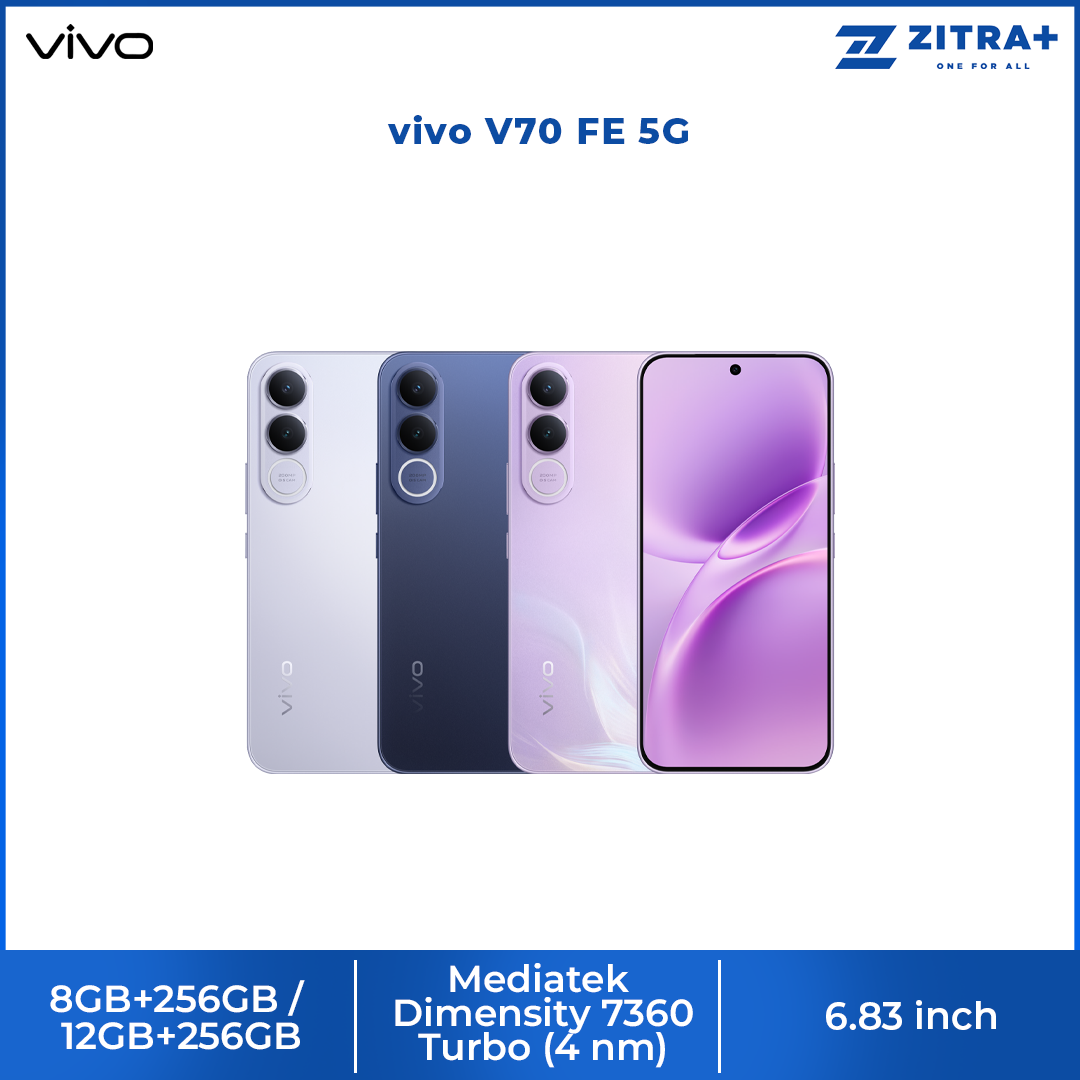 vivo V70 FE 5G 8GB+256GB/ 12GB+256GB | 6.83 inches | 200MP Rear Camera | Mediatek Dimensity 7360 Turbo (4 nm) | Android 16, OriginOS 6 | 7000mAh, 90W Fast Charge