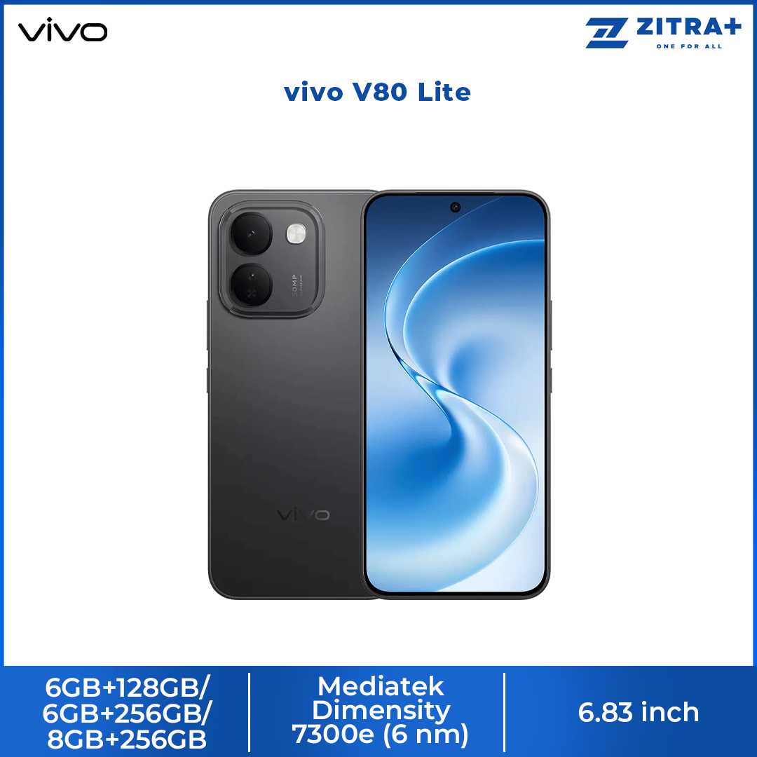 vivo V80 Lite 6GB+128GB/ 6GB+256GB/ 8GB+256GB | 6.83 inches, AMOLED | 50MP Rear Camera | Mediatek Dimensity 7300e (6 nm) | 10000mAh, 44W Fast Charge