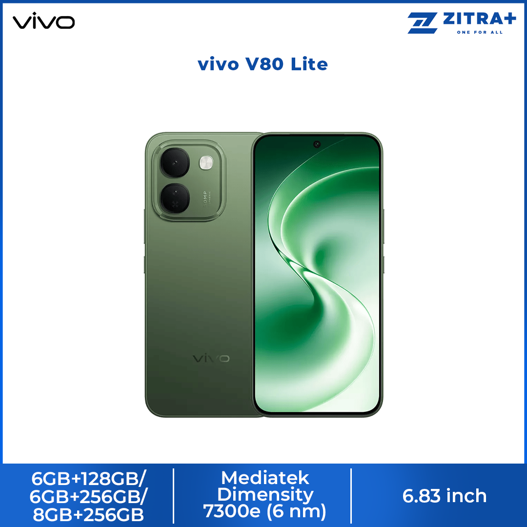 vivo V80 Lite 6GB+128GB/ 6GB+256GB/ 8GB+256GB | 6.83 inches, AMOLED | 50MP Rear Camera | Mediatek Dimensity 7300e (6 nm) | 10000mAh, 44W Fast Charge
