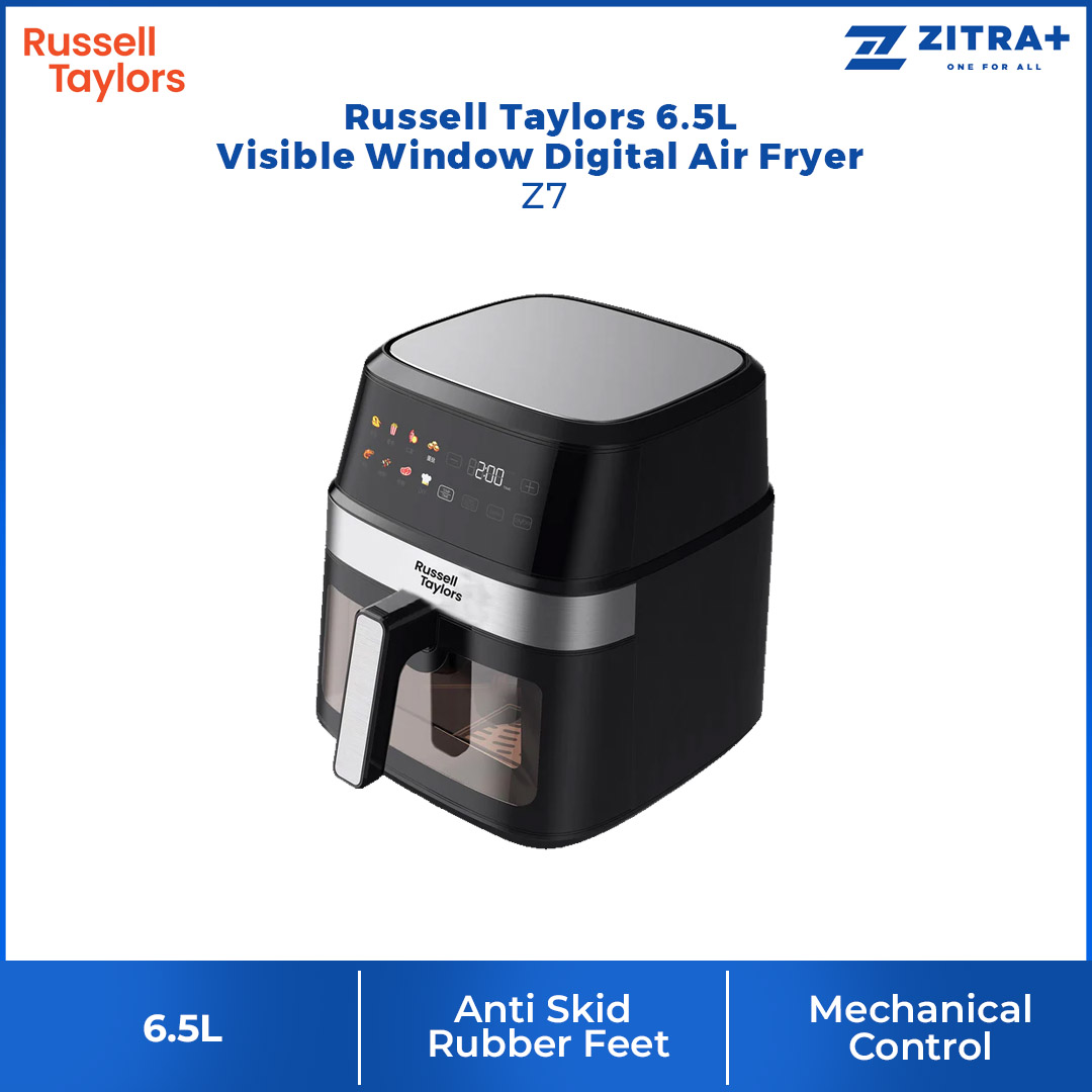 Russell Taylors 6.5L Visible Window Digital Air Fryer Z7 | Power Rating 1350 W | Crystal Clear Frying | Adjustable Timer & Temperature | Air Fryer with 2 Year Warranty