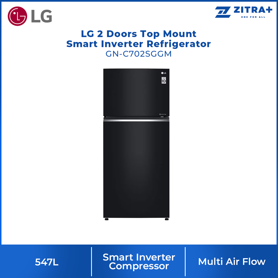LG 547L 2 Doors Top Mount Smart Inverter Refrigerator GN-C702SGGM/GN-C702HFCM | Multi Air Flow | Door Cooling | Door Alarm | Refrigerator with 1 Year Warranty