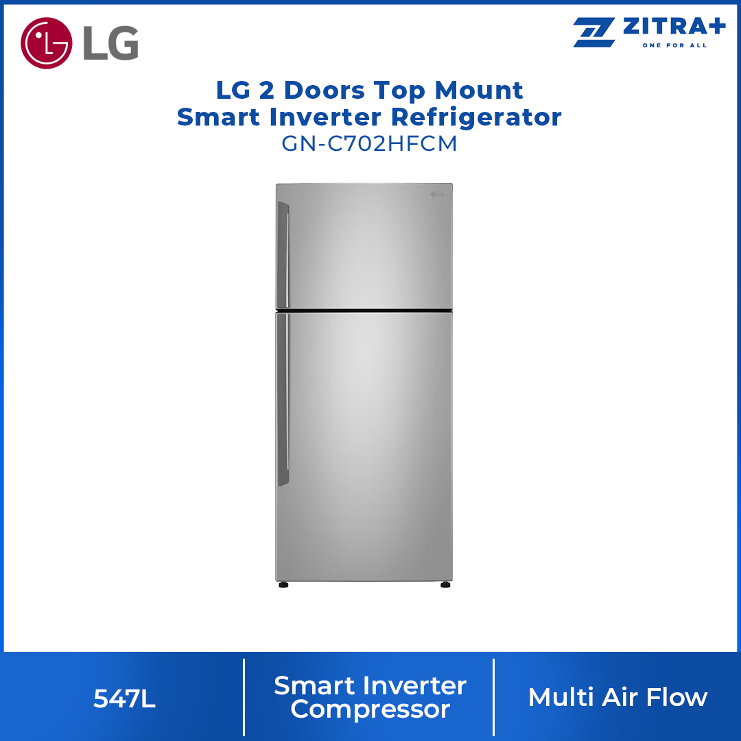 LG 547L 2 Doors Top Mount Smart Inverter Refrigerator GN-C702SGGM/GN-C702HFCM | Multi Air Flow | Door Cooling | Door Alarm | Refrigerator with 1 Year Warranty