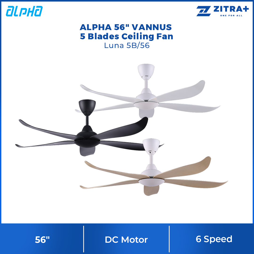 ALPHA (VANNUS) 56" 5 Blades Ceiling Fan  Luna 5B/56 | Low Noise | Timer | Forward Reverse | 6 Speed | Ceiling Fan with 1 Year Warranty