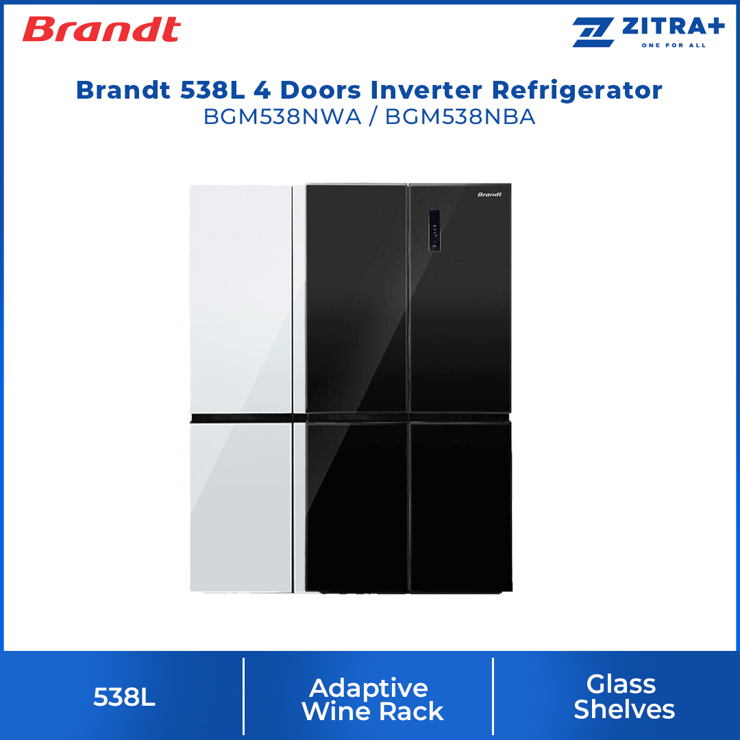 Brandt 538L 4 Doors Inverter Refrigerator BGM538NWA | Crisper Drawer | Glass Shelves | Freezer Drawers | Refrigerator with 1 Year Warranty
