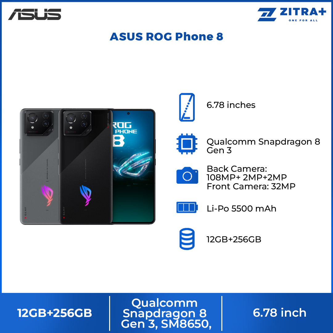 ASUS ROG Phone 8 12GB+256GB | Macro Camera | AeroActive Cooler X | Gaming Phone | Smartphone with 1 Year Warranty