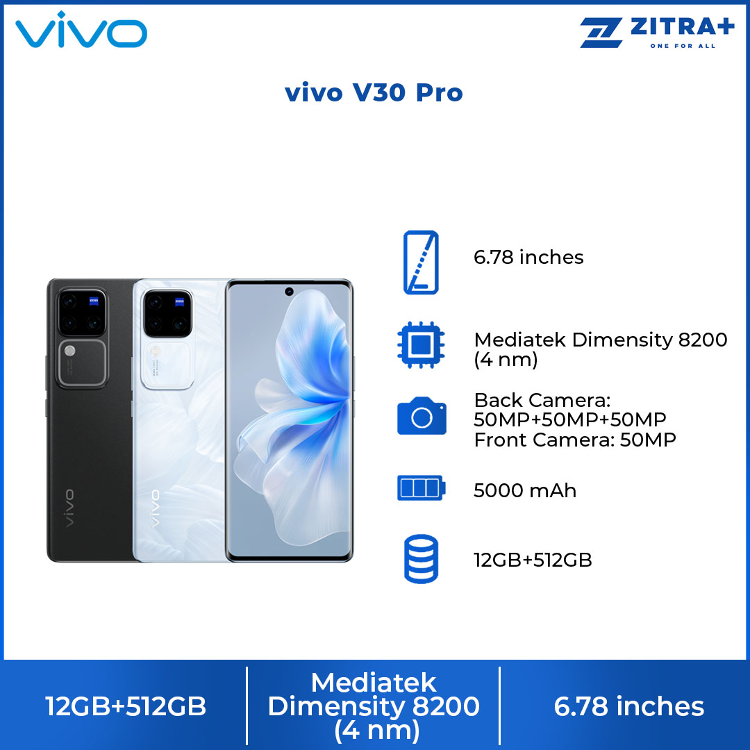vivo V30 Pro 5G 12GB+512GB | 5000 mAh Battery | Flagship Empowerment | 50 MP Profesional Portrait Camera | Smartphone with 1 Year Warranty