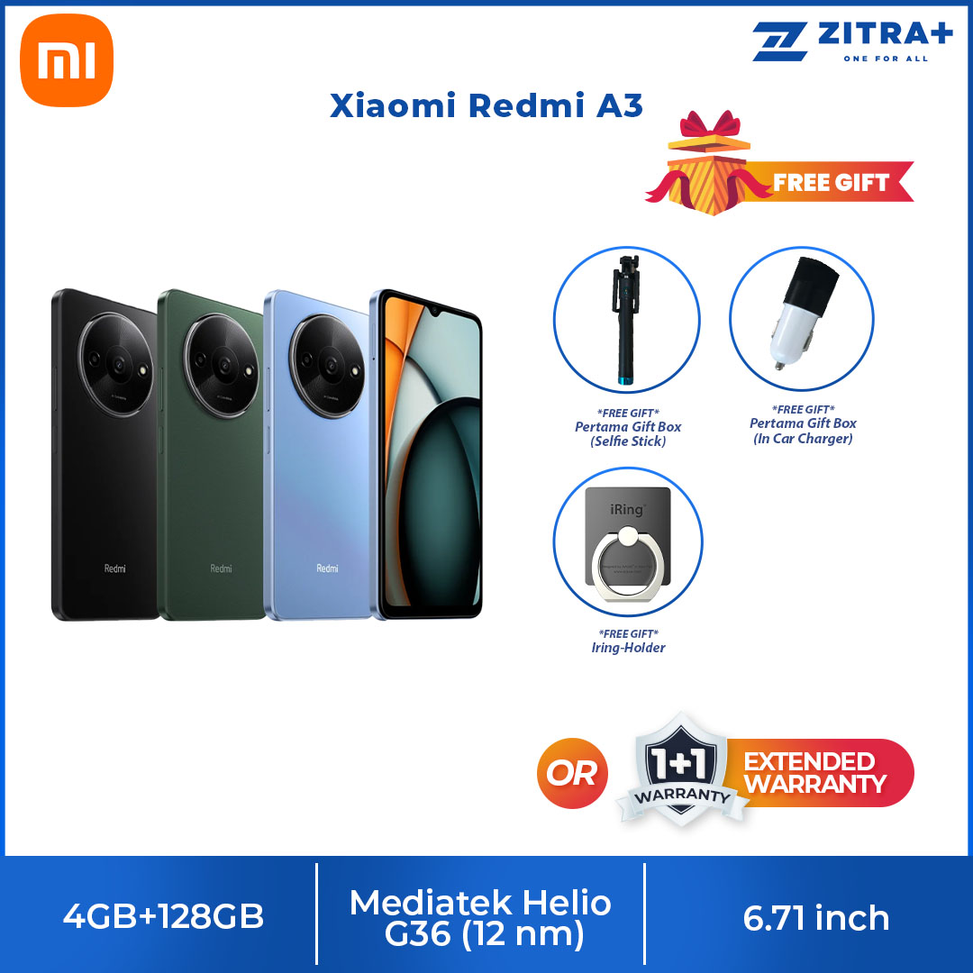 Xiaomi Redmi A3 4GB+128GB | 6.71 inch | Android 14 (Go edition) | Li-Po 5000 mAh, 10W Fast Charging | Dot Drop Display | Mediatek Helio G36 (12 nm) | Smartphones with 1 Year Warranty