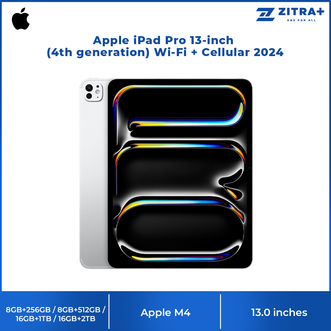 Apple iPad Pro 13-inch (4th generation) Wi-Fi + Cellular 2024 16GB+2TB / 16GB+1TB / 8GB+512GB / 8GB+256GB | All-new pro design | Ultra Retina XDR | All-new Apple Pencil Pro |  1  Year General Warranty