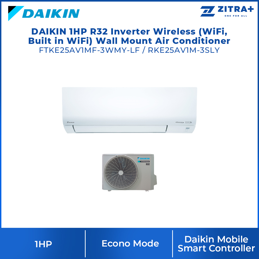 DAIKIN 1HP/1.5HP/2HP/2.5HP R32 Inverter Wireless (WiFi, Built in WiFi) Wall Mount Air Conditioner | Econo Mode | Compact & Easy To Use Controller