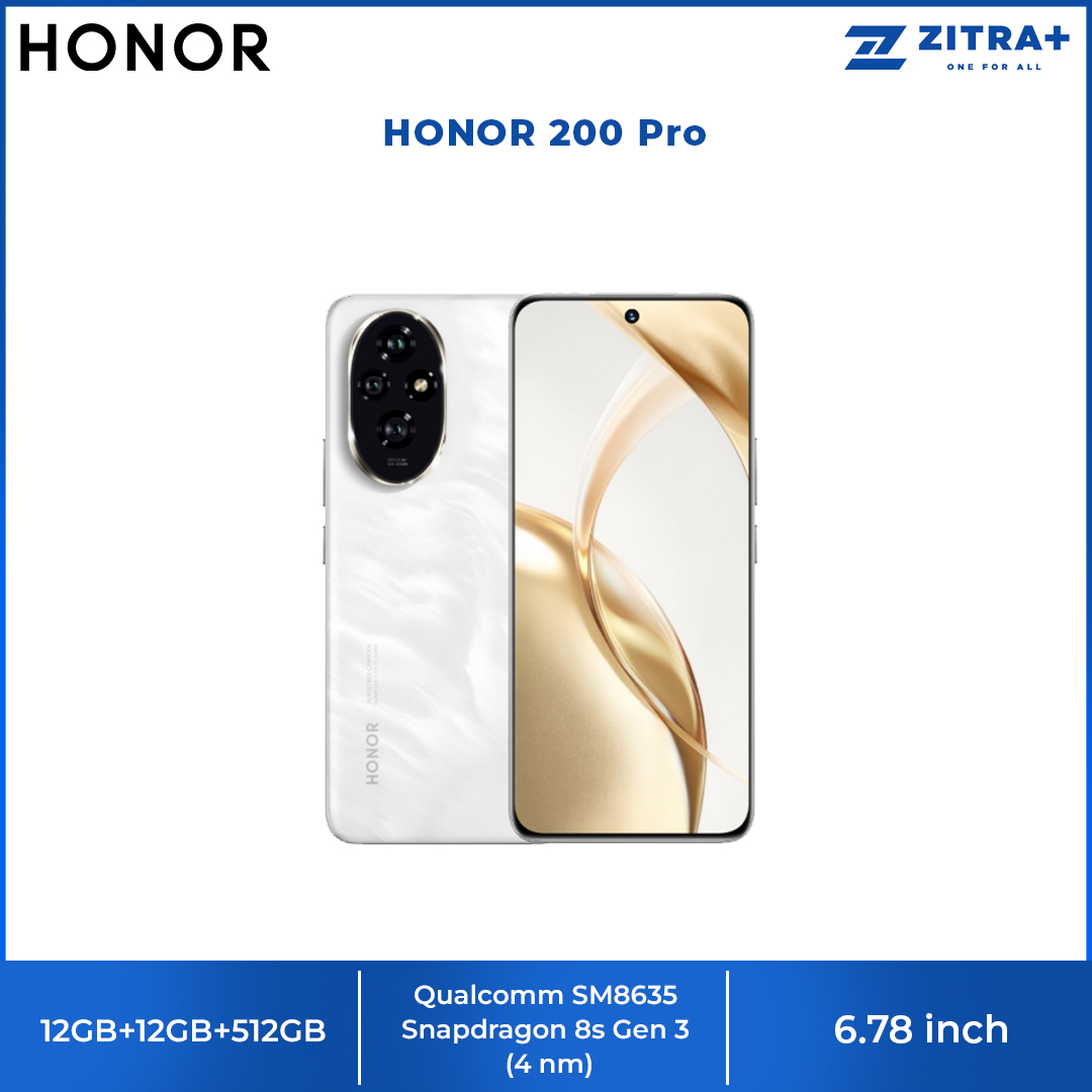 HONOR 200 Pro 12GB+12GB+512GB | Snapdragon 8s Gen 3 | Risk Free Dimming Eye Protection | Harcourt Potrait Mode | 1  Year General Warranty