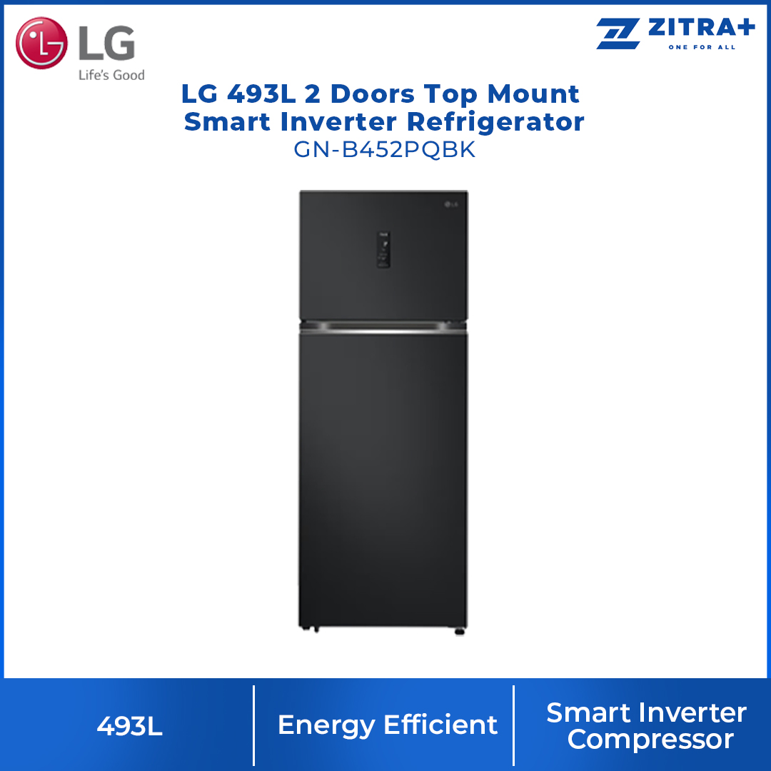 LG 493L 2 Doors Top Mount Smart Inverter Refrigerator GN-B452PBFK / GN-B452PPFK / GN-B452PMFK / GN-B452PQBK | Smart Inverter Compressor | Multi Air Flow | Door Cooling+ | 1 Year General Warranty & 10 Year Motor Warranty