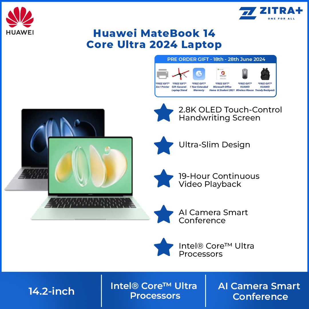 Huawei MateBook 14 Core Ultra 2024 Laptop | 2.8K OLED Touch-Control | AI Camera | Ultra Processors | 2  Year General Warranty