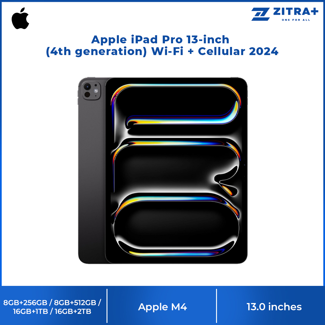 Apple iPad Pro 13-inch (4th generation) Wi-Fi + Cellular 2024 16GB+2TB / 16GB+1TB / 8GB+512GB / 8GB+256GB | All-new pro design | Ultra Retina XDR | All-new Apple Pencil Pro |  1  Year General Warranty