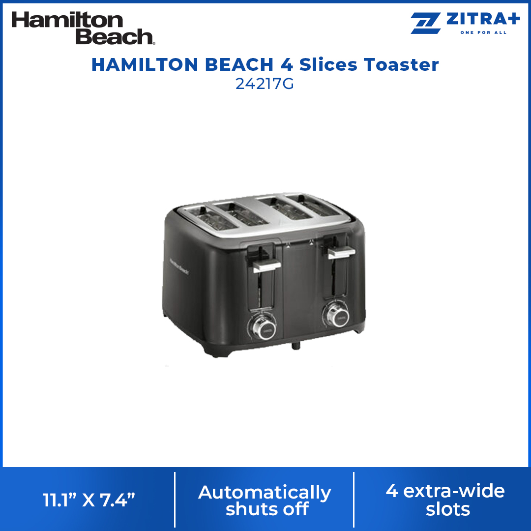 HAMILTON BEACH 4 Slices Toaster 24217G | 4 extra-wide slots | Auto shutoff | Easy-clean crumb trays | 2  Year General Warranty