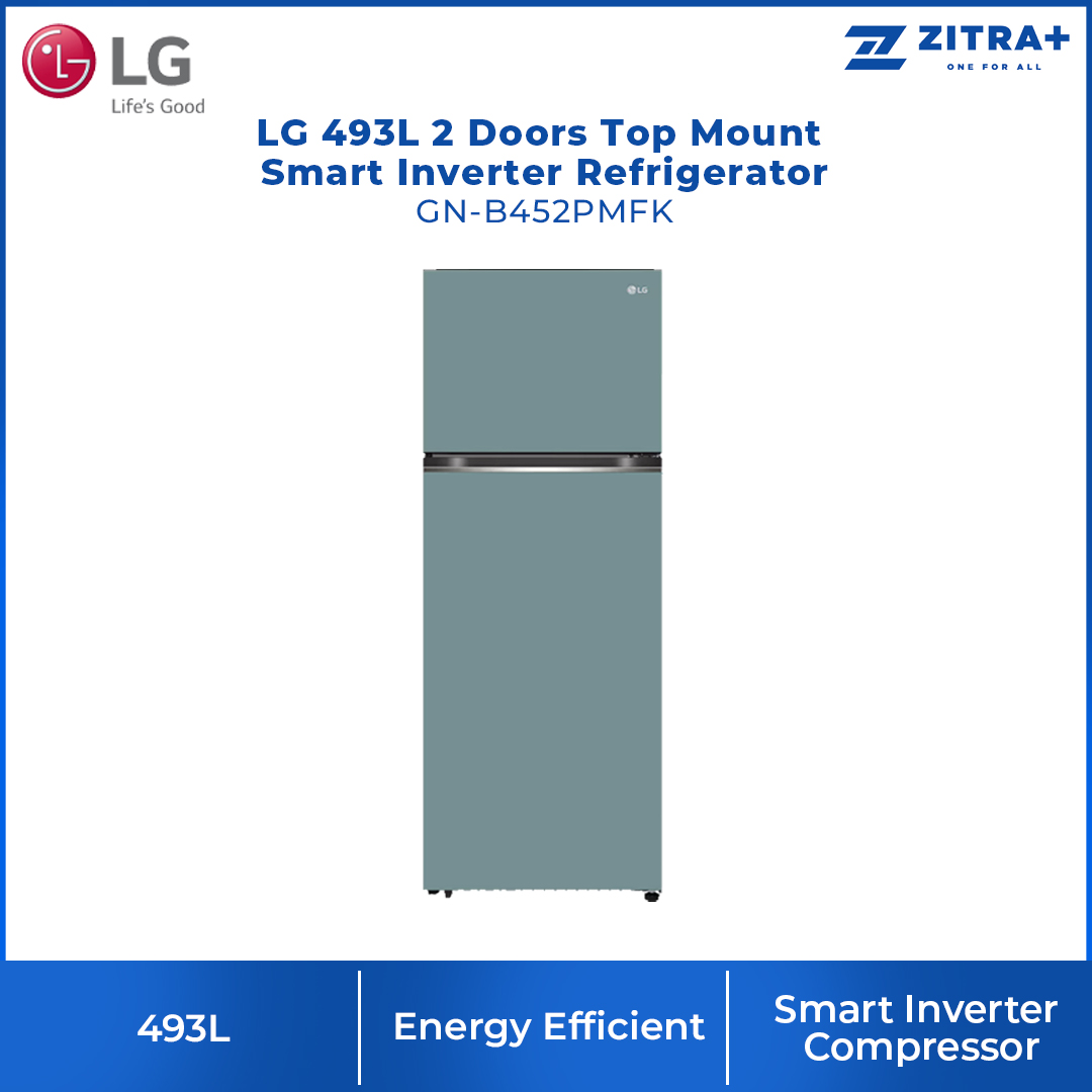LG 493L 2 Doors Top Mount Smart Inverter Refrigerator GN-B452PBFK / GN-B452PPFK / GN-B452PMFK / GN-B452PQBK | Smart Inverter Compressor | Multi Air Flow | Door Cooling+ | 1 Year General Warranty & 10 Year Motor Warranty