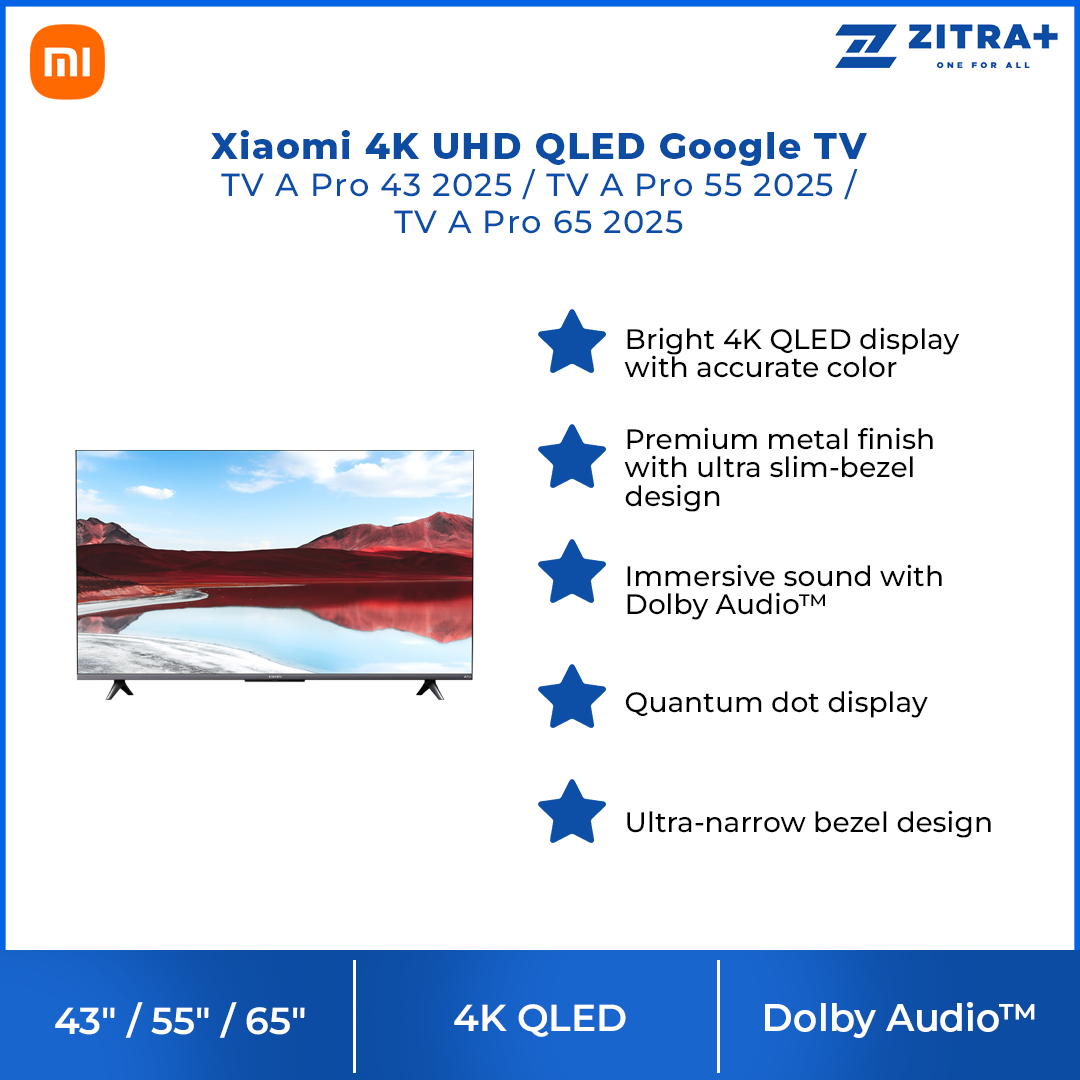 Xiaomi 43"/ 55"/ 65" 4K UHD Google TV TV A Pro 43 2025 / TV A Pro 55 2025 / TV A Pro 65 2025 | Bright 4K QLED | Google TV