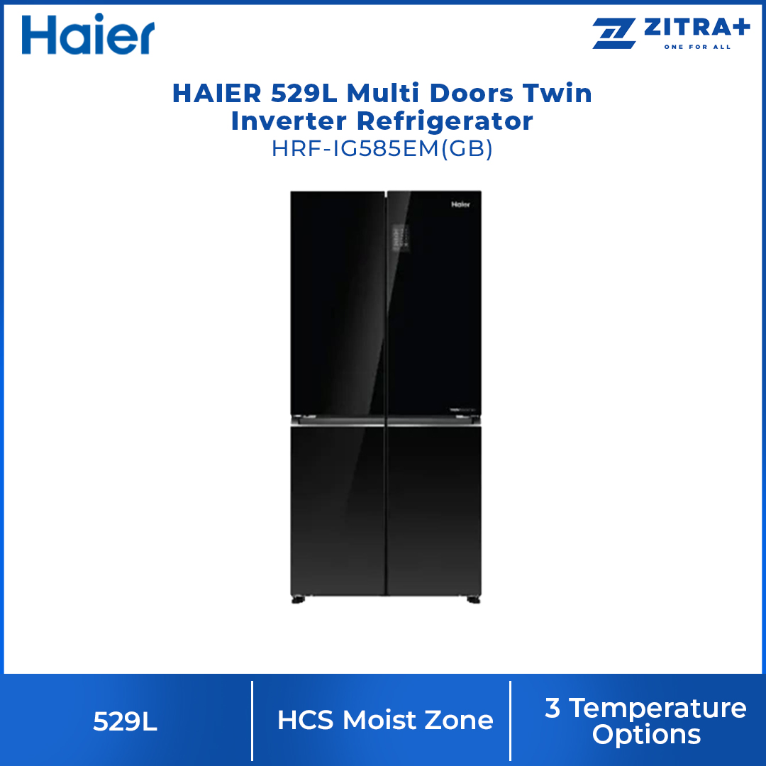 HAIER 529L Inverter Multi Doors Refrigerator Glass HRF-IG585EM | HCS Moist Zone | 3 Temperature Options